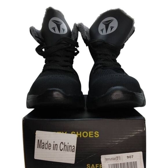 Steel Toed Men's NEW Faux Fur Lined Black Safety Work Shoes in Box - Size 13 - Picture 1 of 6